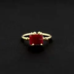 Yakut Doğaltaşlı Minimal Gümüş Yüzük M3