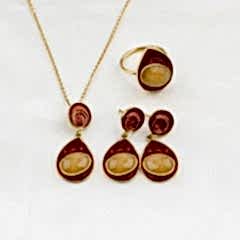 Mineli Sarı Kuvars Doğaltaşlı Gümüş Set