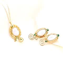 İnci Ve Zebercet Doğaltaşlı Gümüş Set