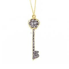 Anahtar Model Elmas Doğaltaşlı Gümüş Kolye M2