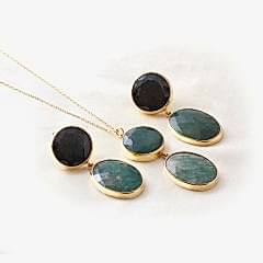 Zümrüt Doğaltaşlı Gümüş Set