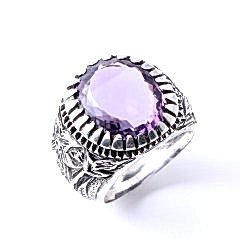 Ametist Doğaltaşlı Erkek Gümüş Yüzük