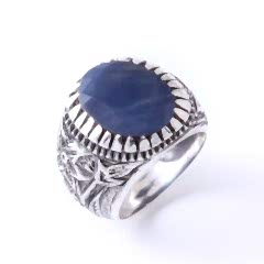 Safir Doğaltaşlı Erkek Gümüş Yüzük