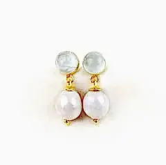 İnci ve Akuamarin Doğaltaşlı Gümüş Küpe