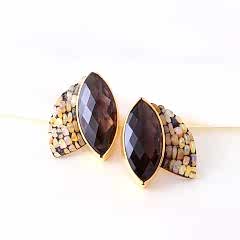 Dumanlı Kuvars ve Opal Taşlı Gümüş Küpe