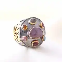 Safir ve Turmalin Doğaltaşlı Etnik Gümüş Yüzük