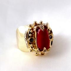 Mercan Doğaltaşlı Erkek Elmas Yüzük