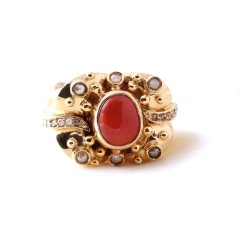 Mercan Doğaltaşlı Elmas Erkek Yüzük