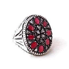 Yakut Doğaltaşlı Elmas Erkek Yüzük