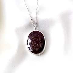 Yakut Doğaltaşlı ( İslâm, güzel ahlâktır ) Yazılı Gümüş Kolye