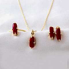 Mercan Doğaltaşlı Gümüş Set