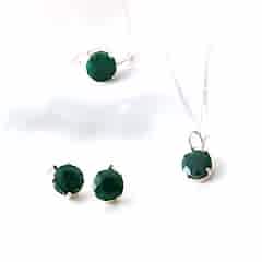 Zümrüt Doğaltaşlı Minimal Gümüş Set