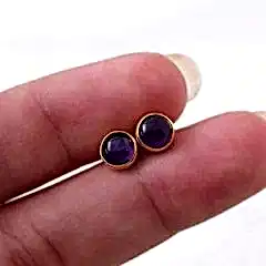 Ametist Doğaltaşlı Gümüş Minimal Küpe