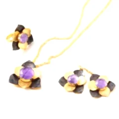 Flora Serisi Ametist Doğaltaşlı Gümüş Set