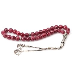 Yakut Doğal Taşlı 925 Ayar Gümüş Ay Yıldız Püsküllü Tesbih