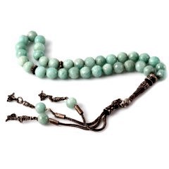 Amazonit Doğal Taşlı 925 Ayar Gümüş Tesbih