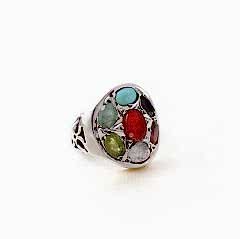 Karışık Doğaltaşlı Özel Tasarım Erkek Gümüş Yüzük