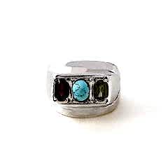 Firuze,Garnet ve Peridot Doğaltaşlı Erkek Gümüş Yüzük