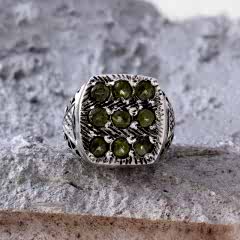 Peridot Doğaltaşlı Özel Tasarım Erkek Gümüş Yüzük