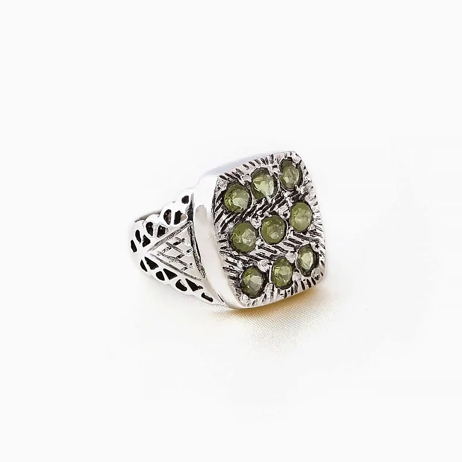 Peridot Doğaltaşlı Özel Tasarım Erkek Gümüş Yüzük