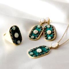 Elmas, Opal Doğaltaşlı Mineli Gümüş Set