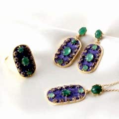 Zümrüt Doğaltaşlı Elmas Mineli Gümüş Set