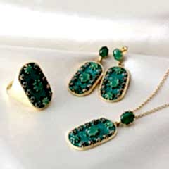 Elmas, Zümrüt Doğaltaşlı Mineli Gümüş Set