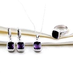 Ametist Taşlı Gümüş Kadın Set