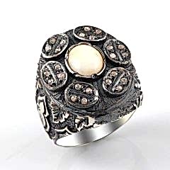 Opal Doğal Taşlı Elmas Erkek Yüzük